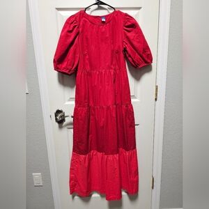 Old Navy Vibrant Red Tiered Midi Dress - Size Small Tall